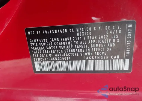 2019 Volkswagen Jetta 1.4T R-Line/1.4T S/1.4T Se z USA, uszkodzony, nr VIN 3VWC57BU0KM029034